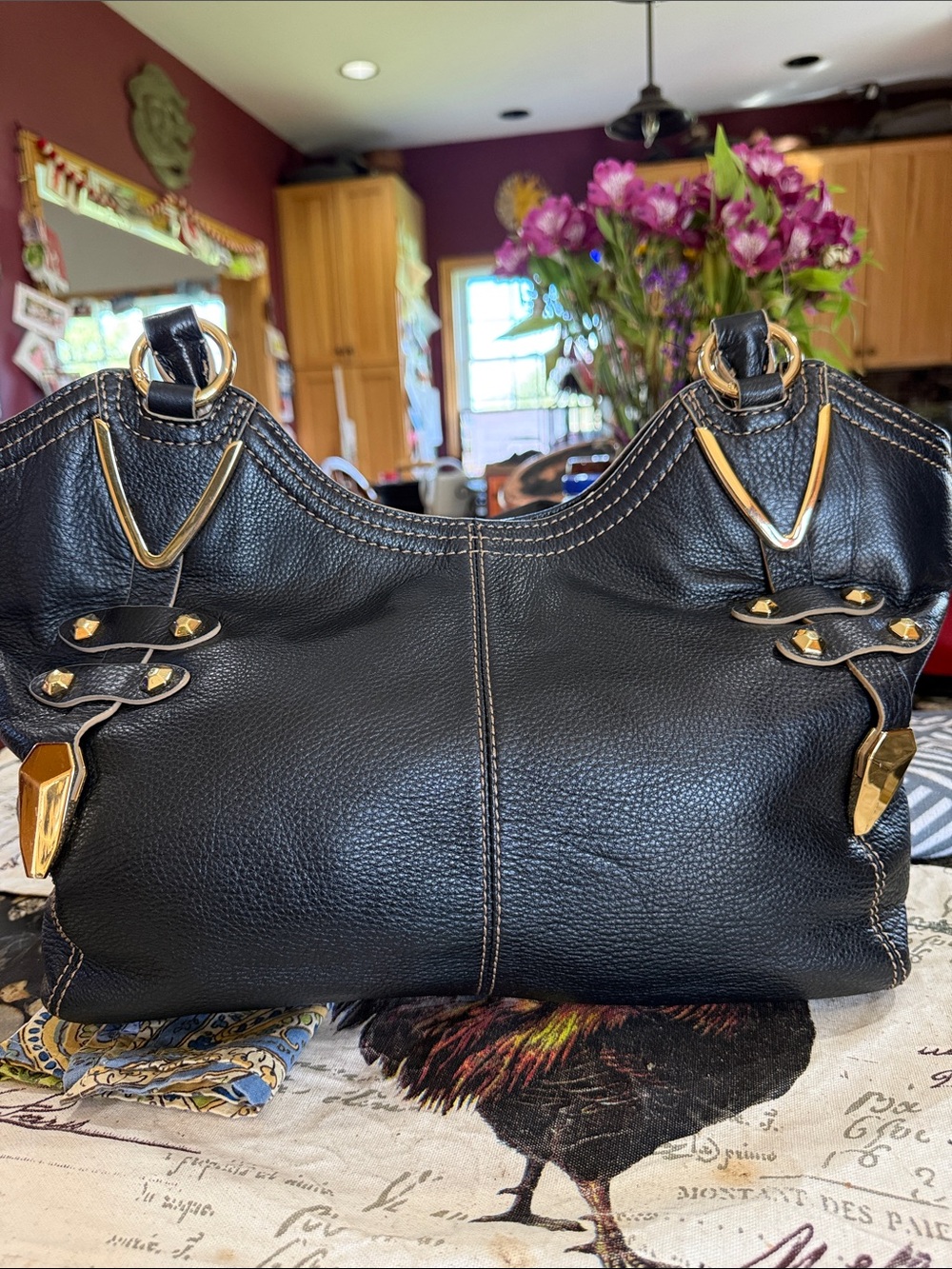 Oryany Beautiful Black Leather Shoulder Bag with Gold Hardware